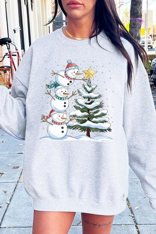 Cute Christmas Snowman Graphic Fleece Sweatshirt